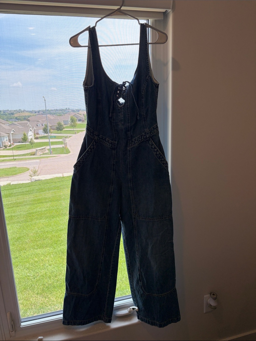Free People Dark Indigo Lace-Up Denim Jumpsuit - Picture 2 of 5